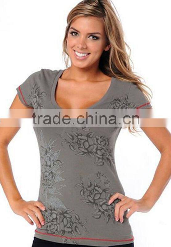 Spandex/Cotton Material Women O-Neck T Shirts Women Black T Shirts
