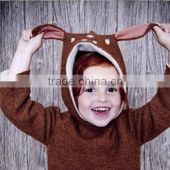 Deer Ear Baby Sweater Zipper Cardigan With A Hood Children Sweater