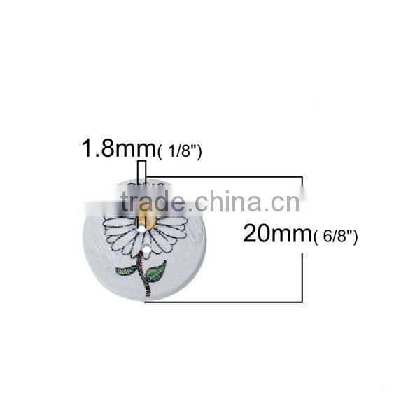 Wood Sewing Buttons Scrapbooking 2 Holes Round At Random Flower Pattern 20mm Dia