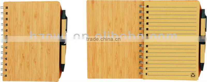 Bamboo wood cover spiral notebook A6 70grams 70sheets recycle paper cutout any shape with recycle paper pen