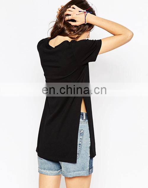 Split Side New Desgin Short Sleeves Long Shirt Cotton Womens T Shirt
