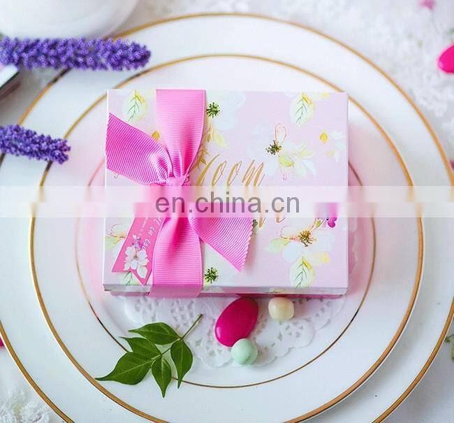 Newest square candy gift tinplate box with ribbon two sizes