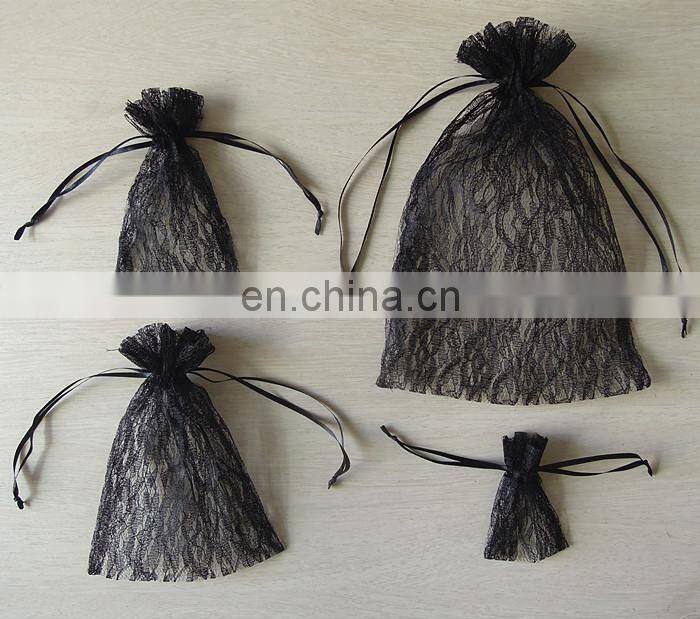 factory price black grace customized size gift lace drawstring bag