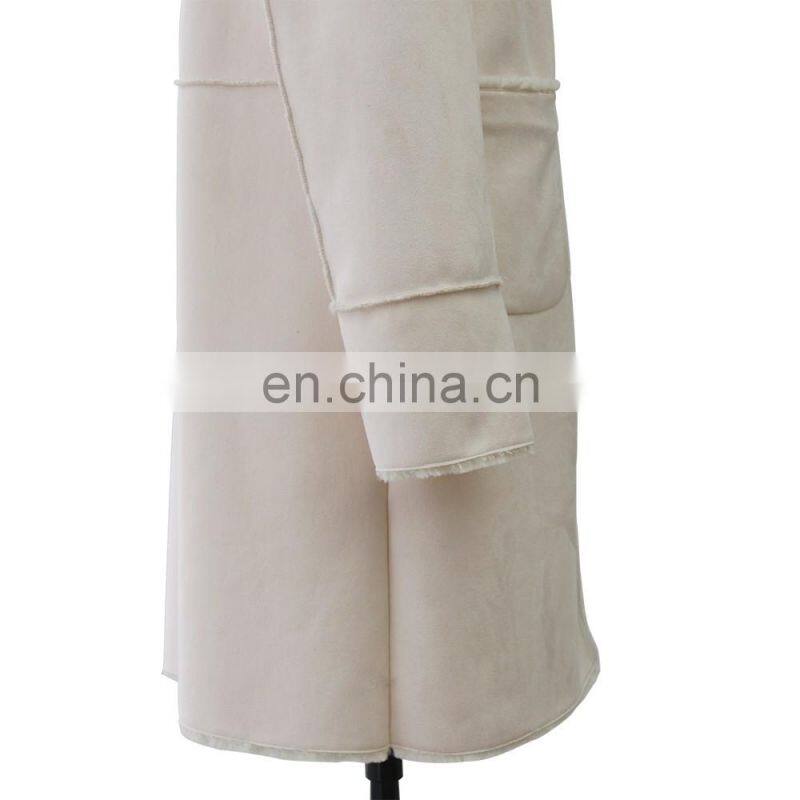 Ladies korean style winter latest design pink long coat with two big pockets