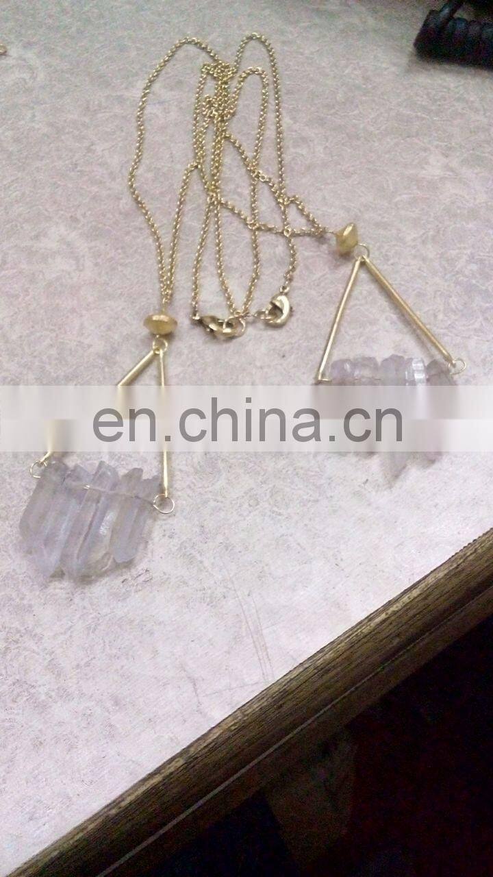2015 Latest Design Clear Agate Natural stone Brass Boho Pendant Necklace