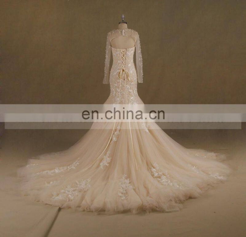Fairy Heart Neck Mermaid Lace Handmade Flowers Wedding Dress Bottom Tulle With Jacket