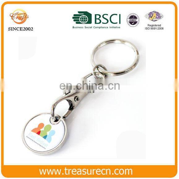 Top quality cheap metal coin holder keychain with sticker logo