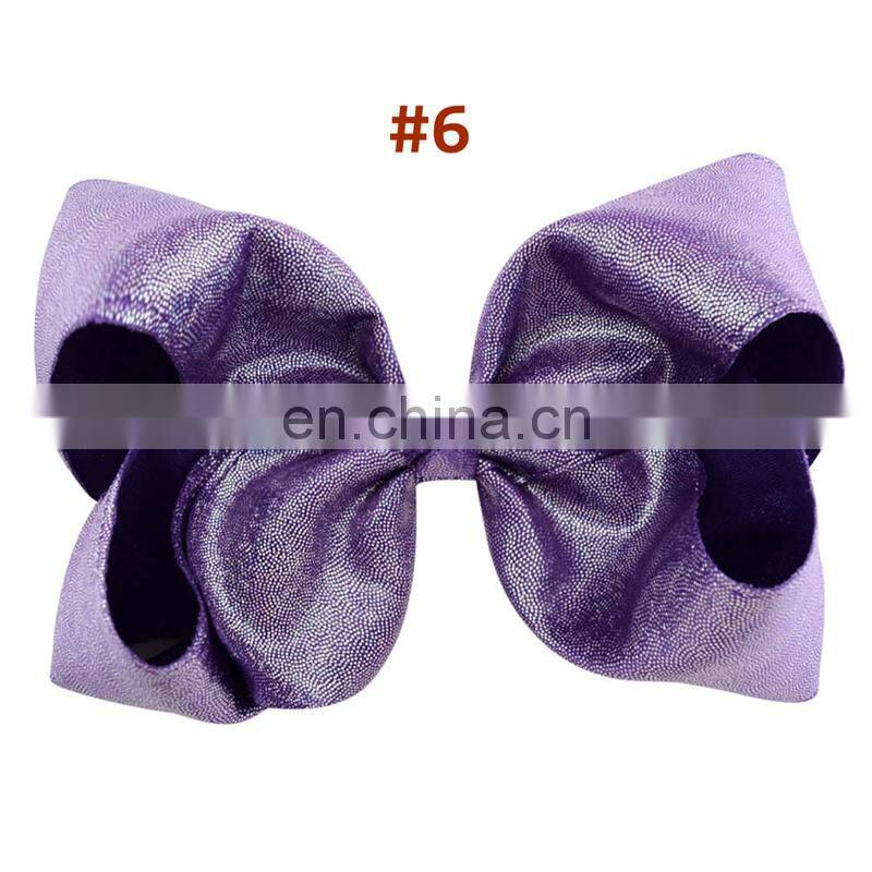 8inches Girl Solid Color Hair Clips Kids LASER PU Barrettes big bow 6Colors