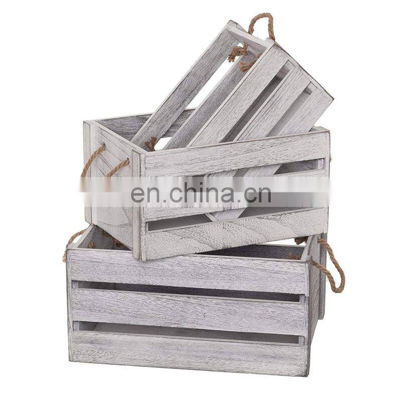 Decorative Storage Wooden Crates (Set of 3, Rope Handles) | Perfect for Gardening Wedding Wooden Storage Box Wooden Crate