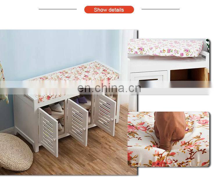 Wooden Storage Unit Bench Wicker Rattan Drawers Baskets Cushion Seat