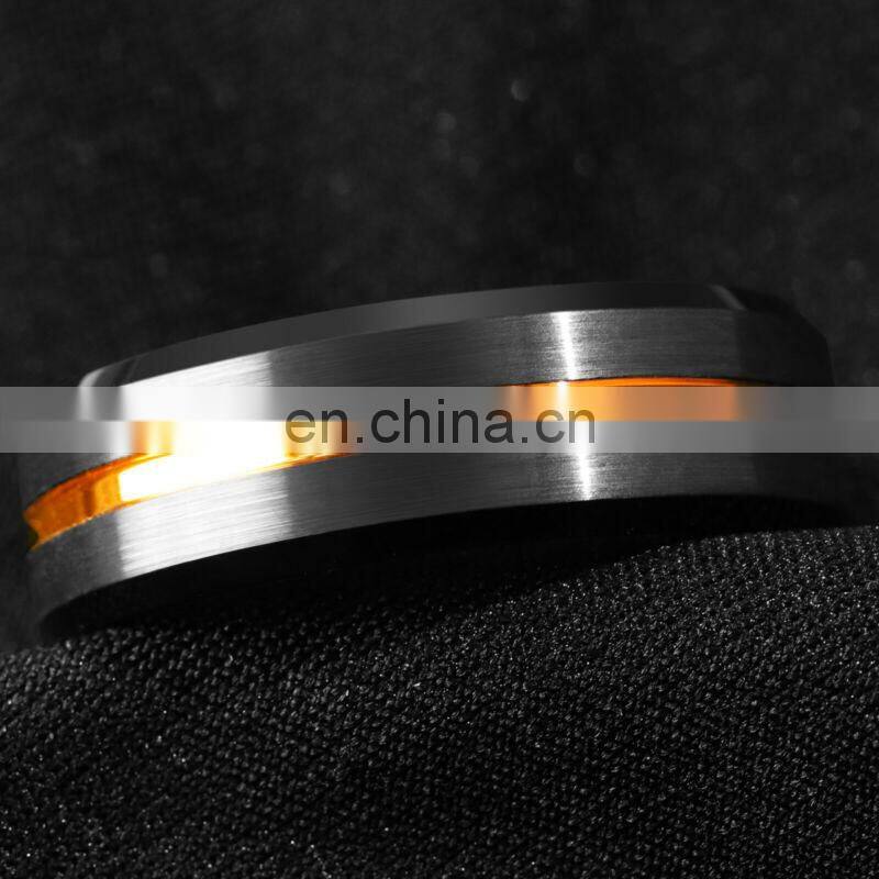 Men's fashion 8MM Black Brushed Ladder Edge Stainless Steel Ring Blue Groove Men Wedding Ring Gifts For Men