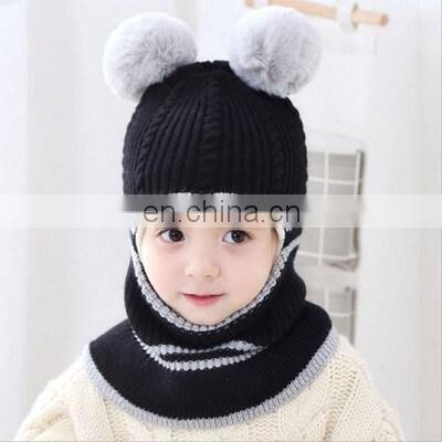 Kids Winter Hats Ears Girls Boys Children Warm Caps Scarf Set Baby Bonnet Enfant Knitted Cute Hat for Girl Boy