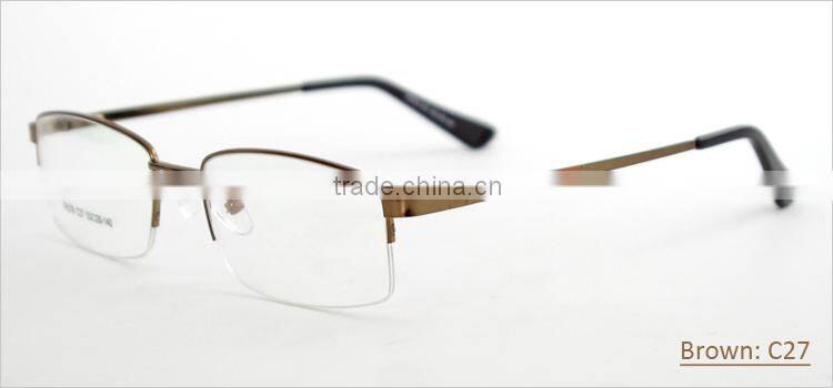 Fashion metal material half-rim 2014 latest design optical spectacle eyewear frames for men with spring hinge