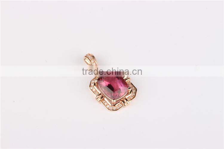 Popular Rubellite 18k rose Gold small diamond Pendants designs with color stone