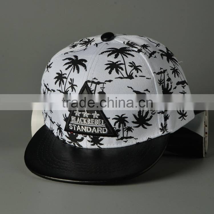 Coconut Tree Printing Triangle Mark Applique Embroidery Boys Flat Cap
