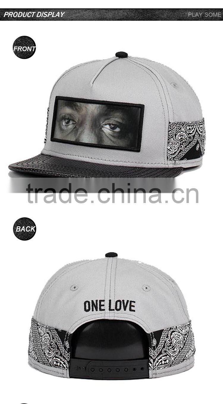 Leather peaked sublimation flat front imitation caps for men