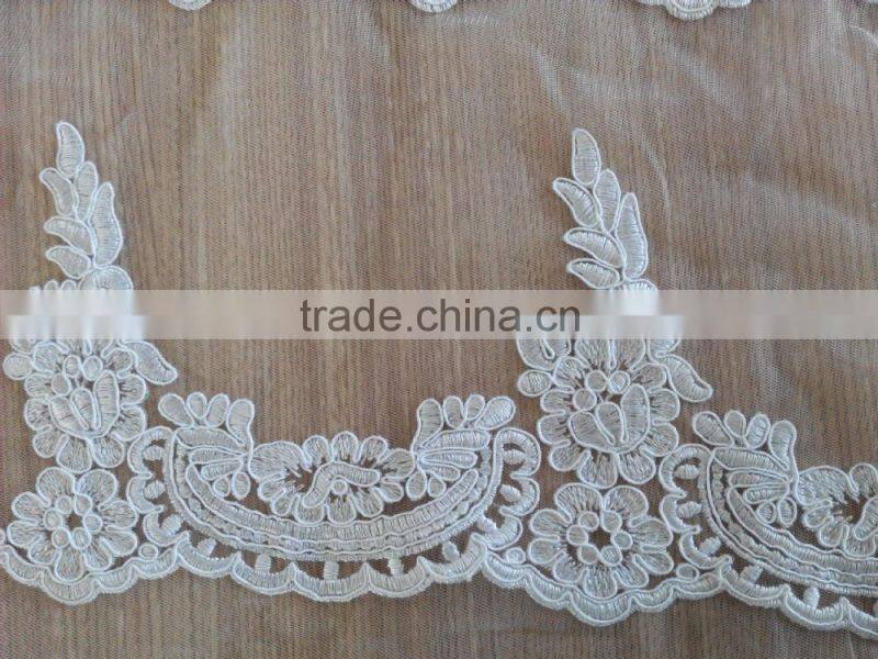 2015 white alencon lace trim in for bridal veil, headpiece, wedding gown belt