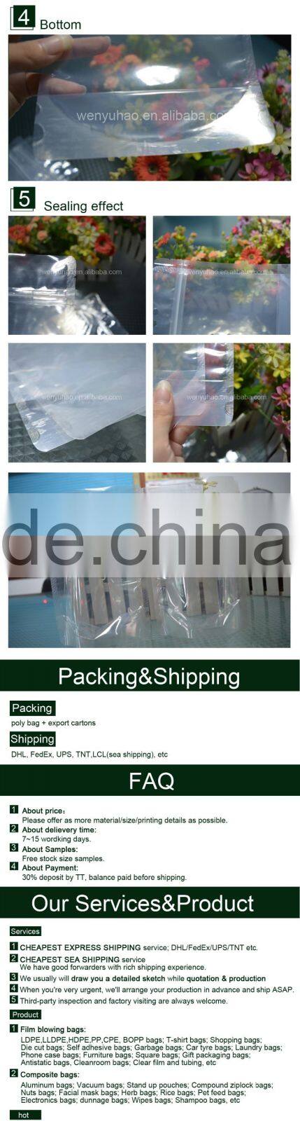 Factory Direct Custom Plastic Clear Transparent Standing Up Wide Usage With Hole And Bottom Gusset Zipper Packing Bags