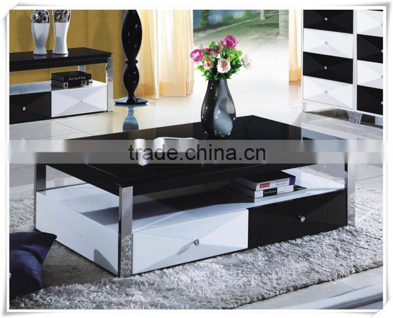 modern design wooden tea table with glass top