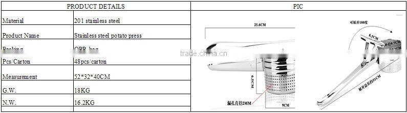 201 Stainless Steel Potato Press, Potato Masher, Potato Ricer