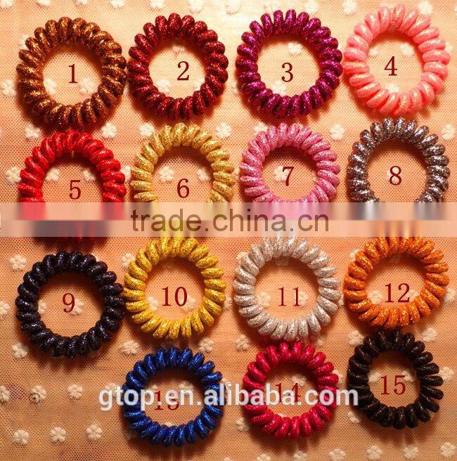 Plastic Glitter Fluorescent colors elastic quality candy cheap women telephone wire hair circle