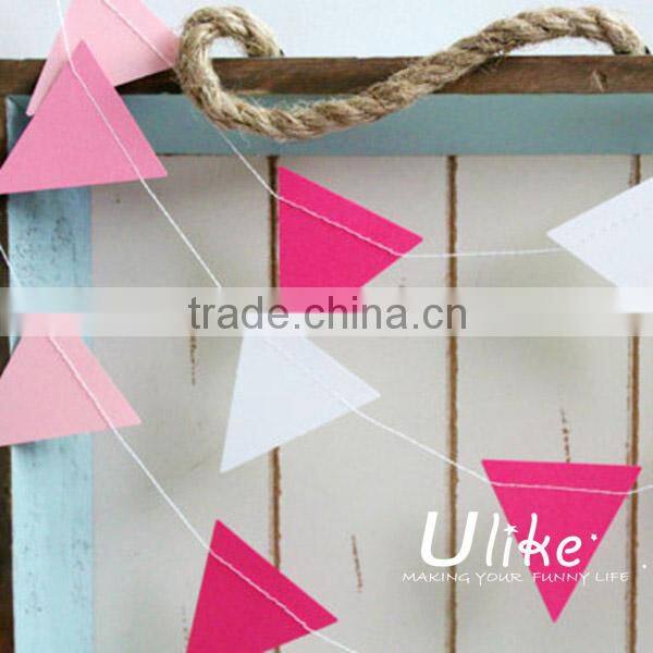 2014 hot selling party paper jointed banner garland triangle shaped cheap paper banners for christmas hanging decorate