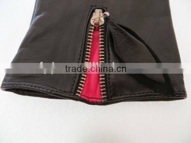 Girls Black Women Pu Leather Gloves with Zipper