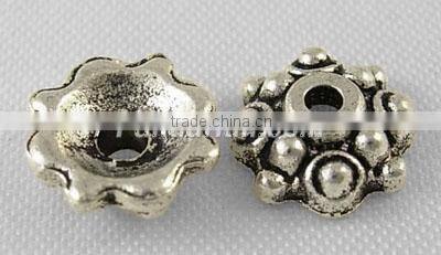 Tibetan Silver Caps, Lead Free,8mm in diameter, 3mm thick, hole: 1mm. (LF0664Y)