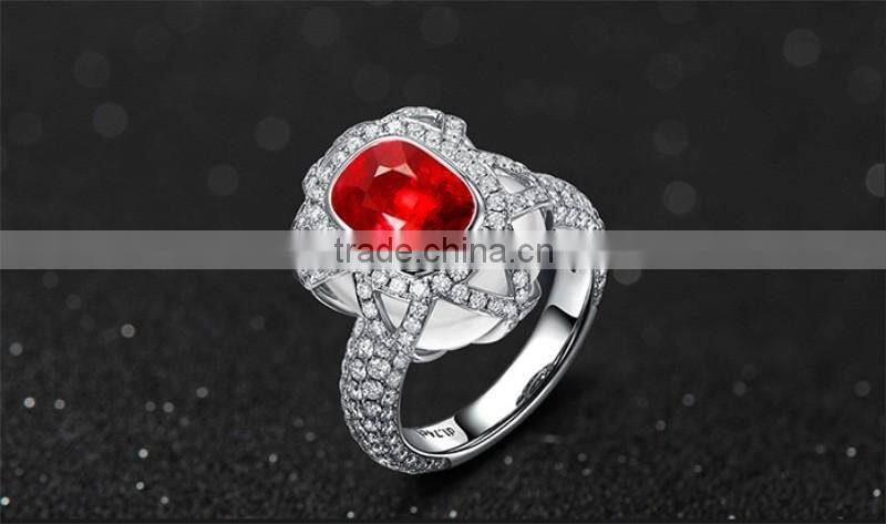 guangzhou factory jewellery gold fashionable18k gold inlay diamond red natual gemstone ruby ring for women precious gold jewelry