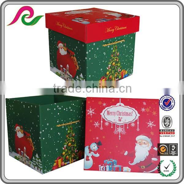 Folding coated paper gift box with handle for packing Christmas gift