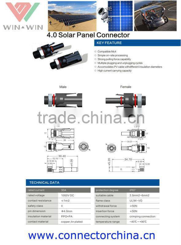 Wholesales Price TUV Approval Male & Female MC4 Cable Connector
