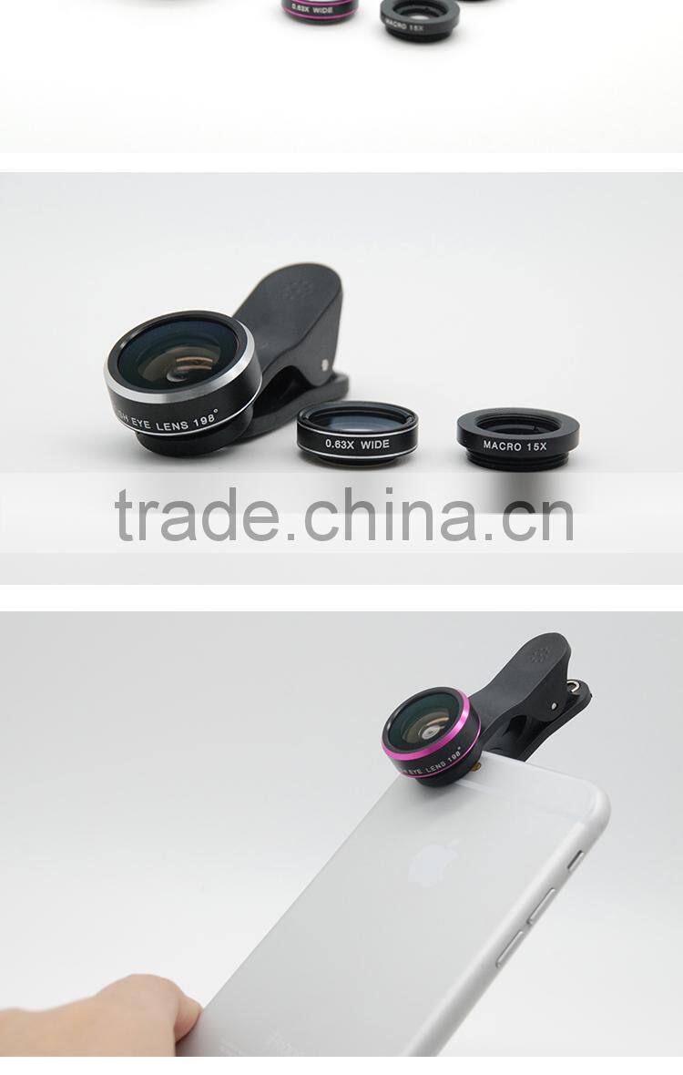 Europe and America hot selling anti-slip clip 198 degree fisheye lens mobile phone camera lens for iPhone Samsung HTC LG Huawei