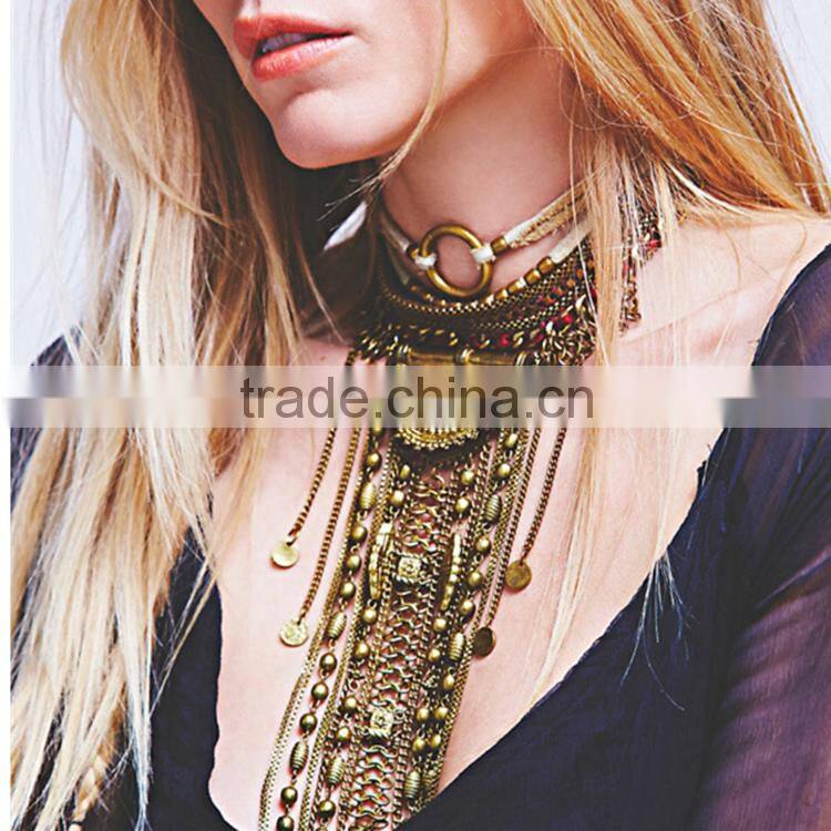 long silver multilayer tassel coin necklace, coin holder necklace