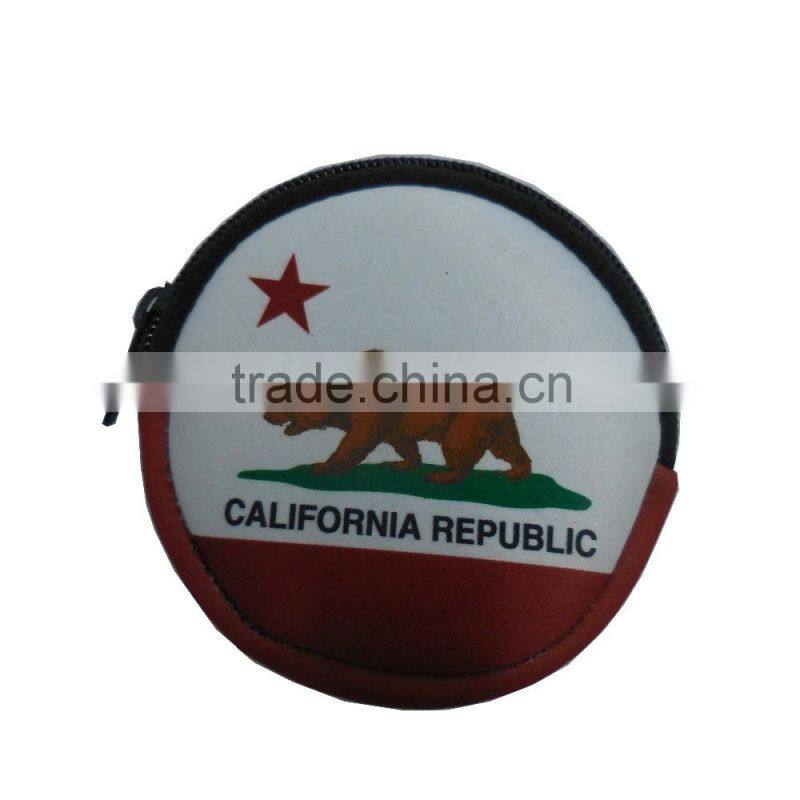 eco-friendly neoprene waterproof mini pouch, round shape wallet/purse handbag, pocket money/keys mini handbag for gift