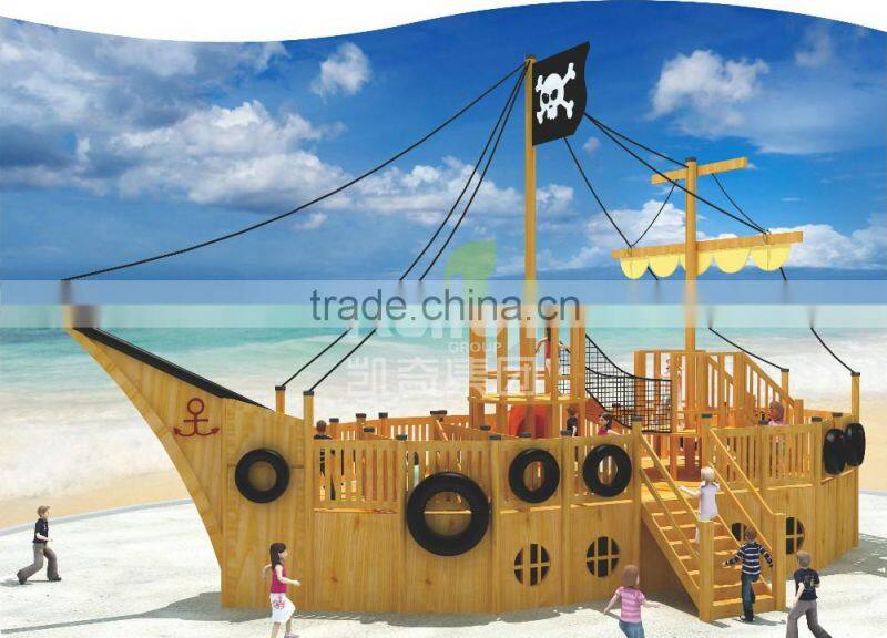 Kaiqi KQ60081A children favorite wooden pirate ship outdoor playground