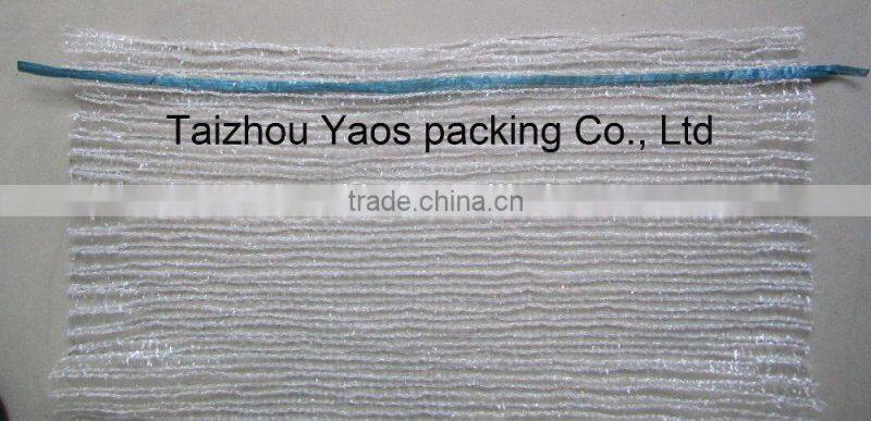 PE raschel knitted mesh bag drawstring vegetable raschel mesh bag