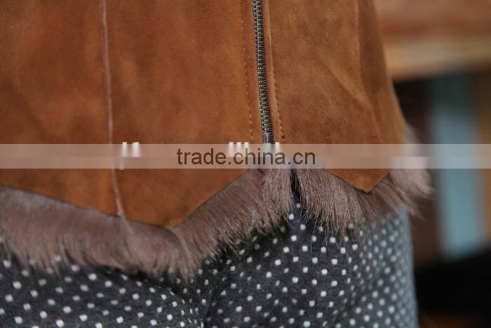 Fashion Design Double Face Shearing Lamb Fur Garment With Fox Fur Collar Detachable