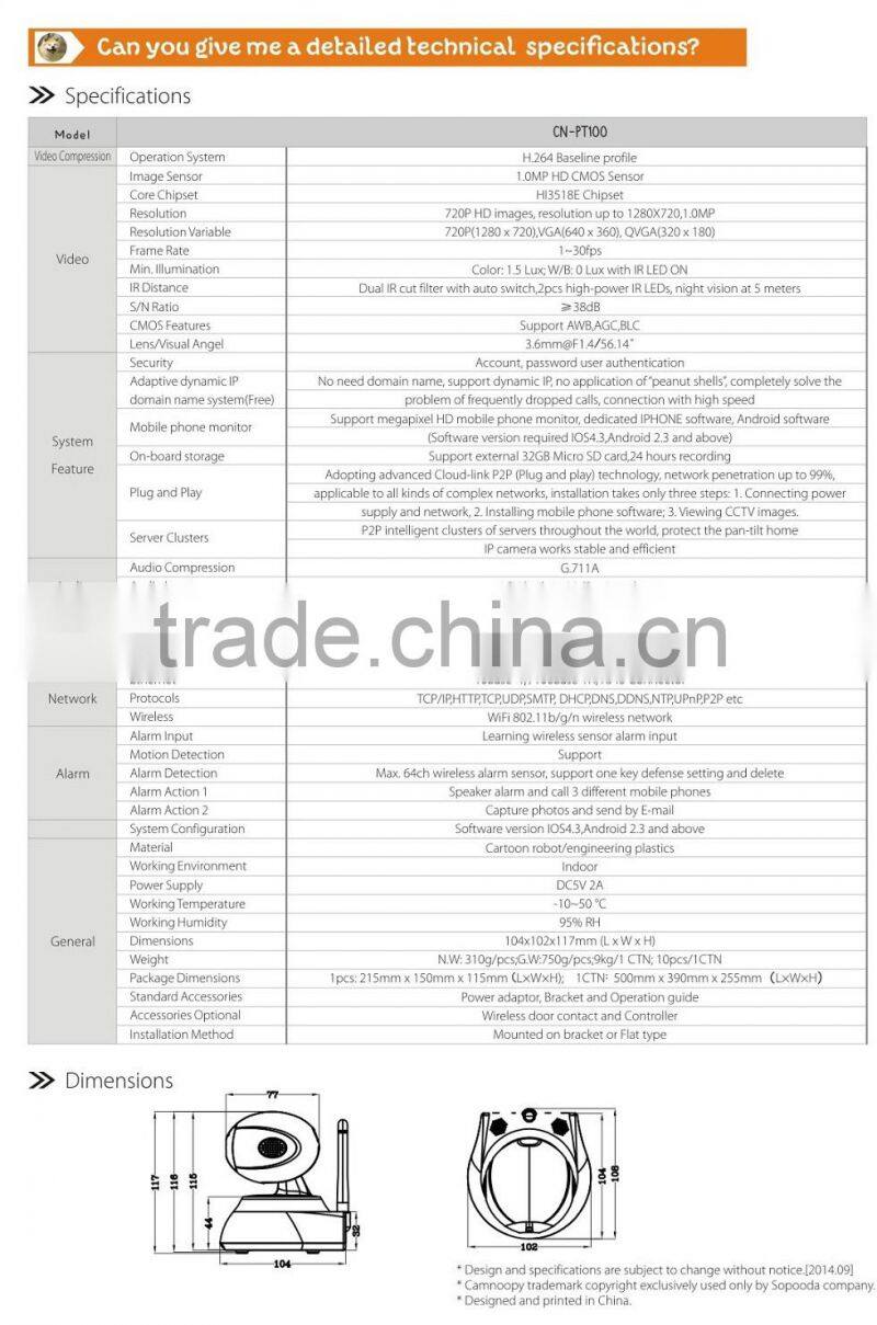 Onvif P2P 720P HD ip camera door viewer 128GB SD card Max 64ch wifi IP camera alram sensor