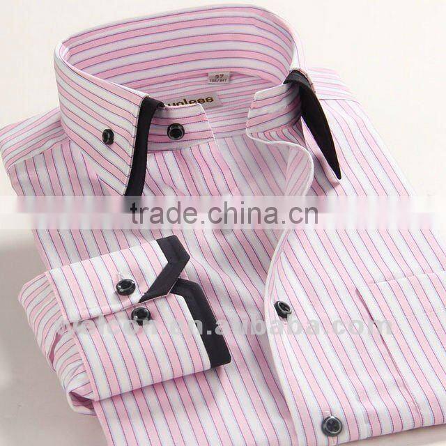 100% cotton stylish European style long sleeve pink stripe latest design fashion dress shirts for men