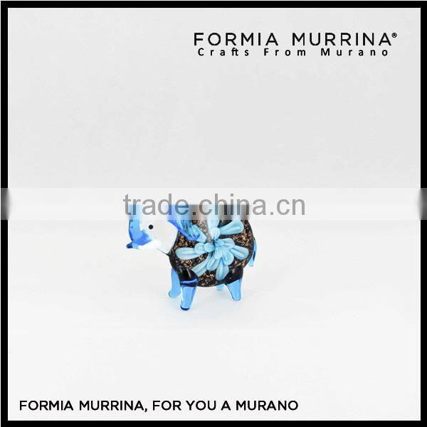 Handmade Blue Inner Flower Glass Animal Murano Glass Elephant Charm Figurine