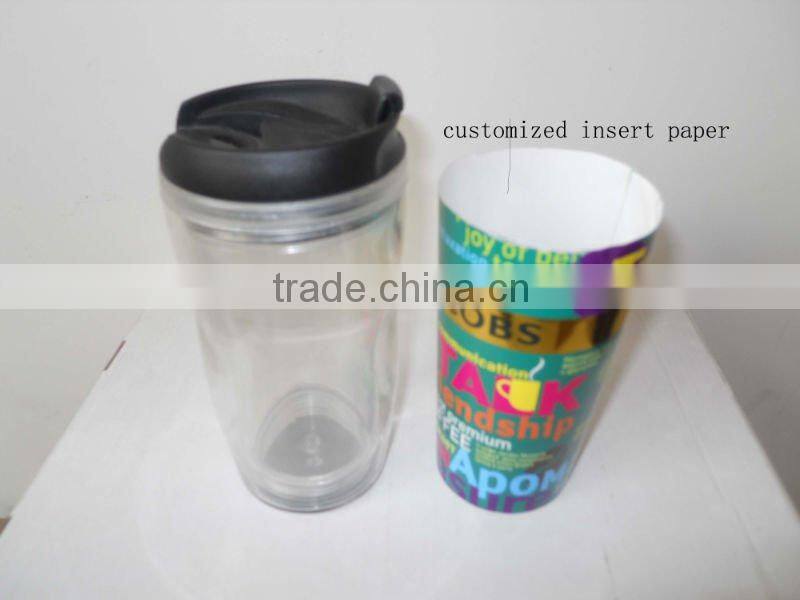 Double wall insulatedd plastic cups with full-color printing paper inserted