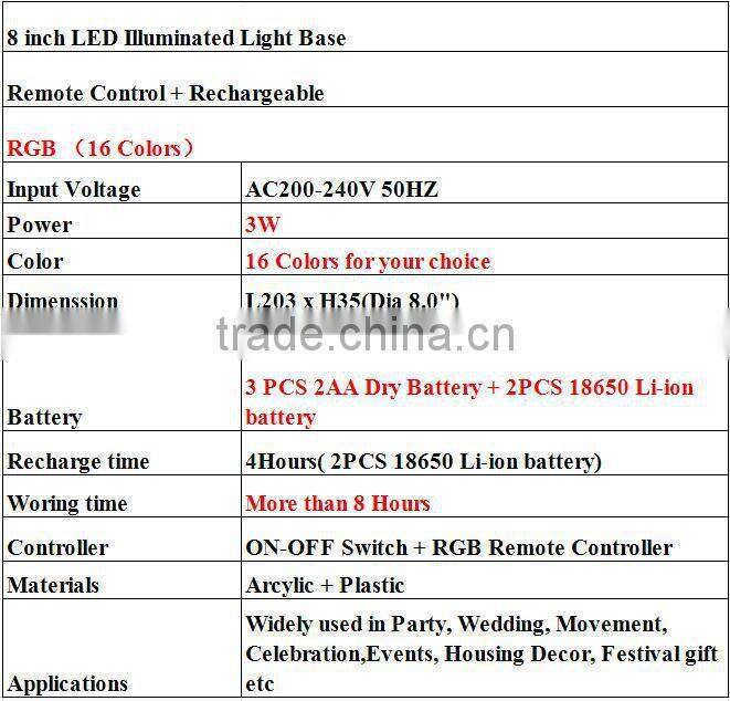 Wireless RGB vase led centerpiece light base for bear/wine bucket