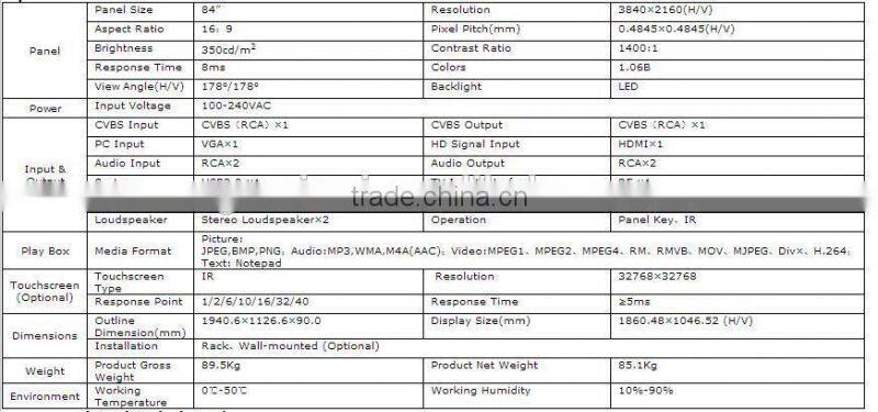 3840*2160 Display Touch 42/55/65/70/84 inch Ultra Wide The Largest Computer Monitor