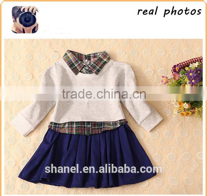 new arrival girls long sleeve sweet false two-pieces dress plaid dress