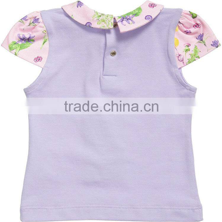 stylish baby girl clothing china, purple cotton cap sleeves t shirt