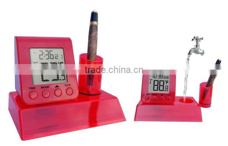 Wholesale Desktop Water Power Calendar And Digital Alarm Clock With Pen Holder