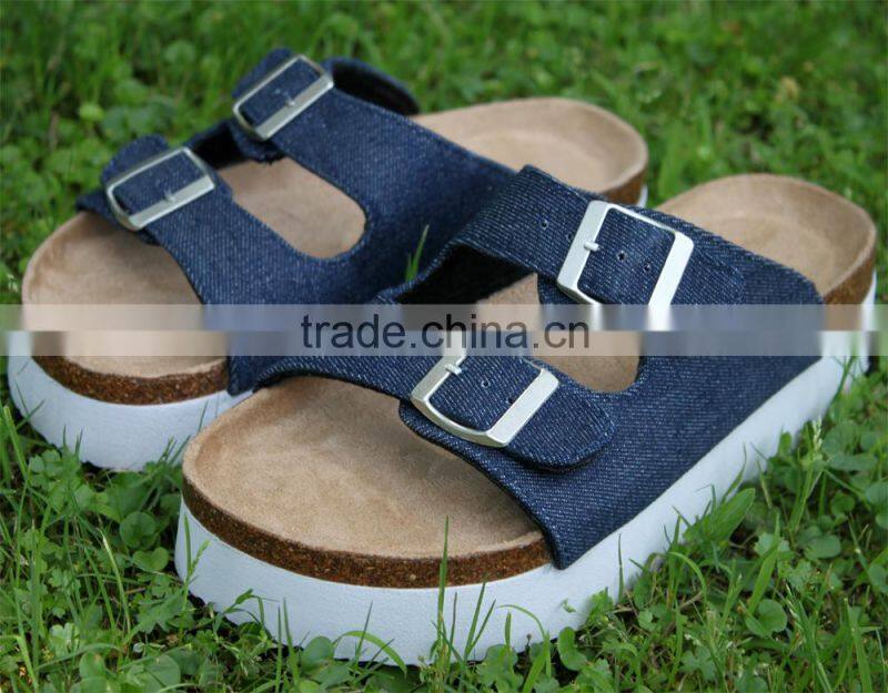 Summer leather buckle cork outsole wear-resisting ladies fancy sandal