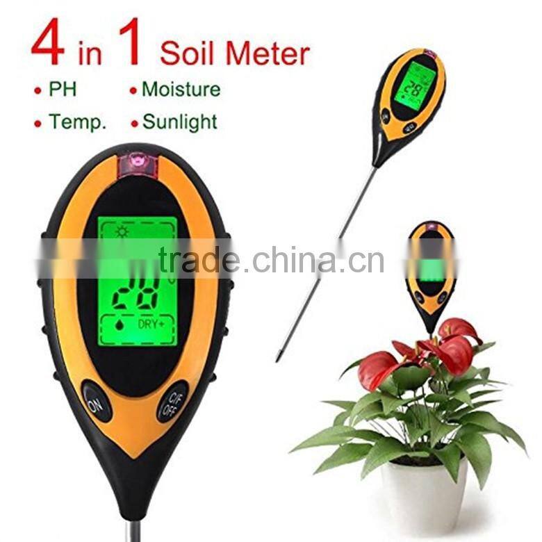 4 IN 1 Soil Moisture Monitor, Soil PH Value, Soil Temperature and Sunlight Intensity Tester