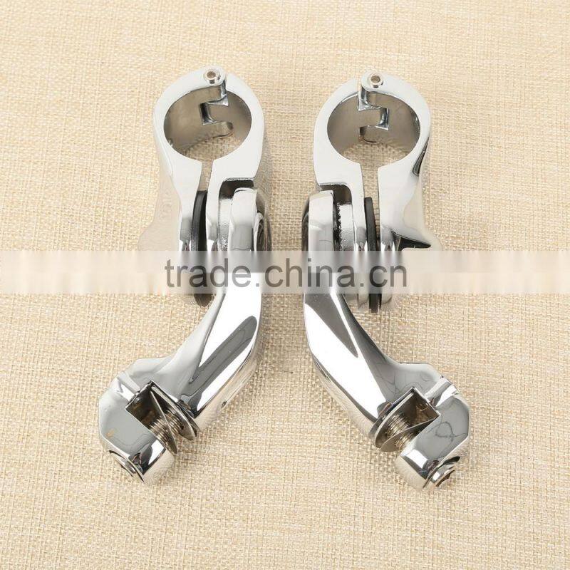 Universal 32mm 1.25" Chrome Short Angled Adjustable Highway Peg Mount Kit