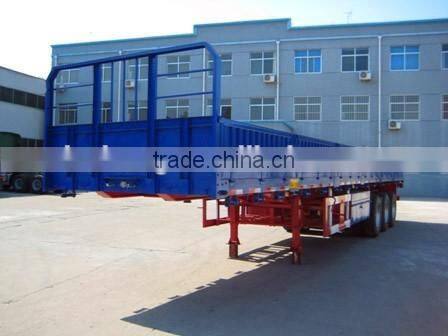 China factory 3 axle side wall semi trailer/ 40ft flatbed container trailer / bulk cargo trailer truck for sale